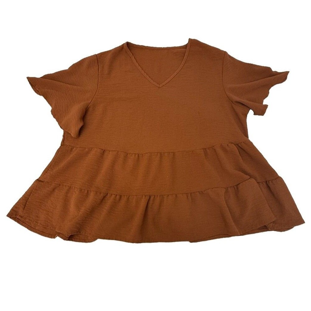 SHEIN XL Brown Babydoll Peplum Top Tiered Ruffle Cottagecore Boho Fall